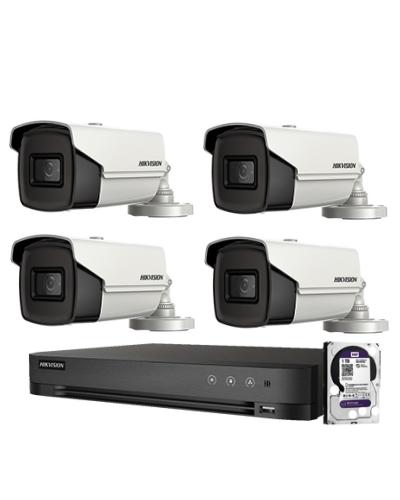 4 كاميرات مراقبة هيكفجن بدقة 8 ميغا وجهاز تسجيل وهاردسك 1 تيرابيت ومحولات وأسلاك توصيلات